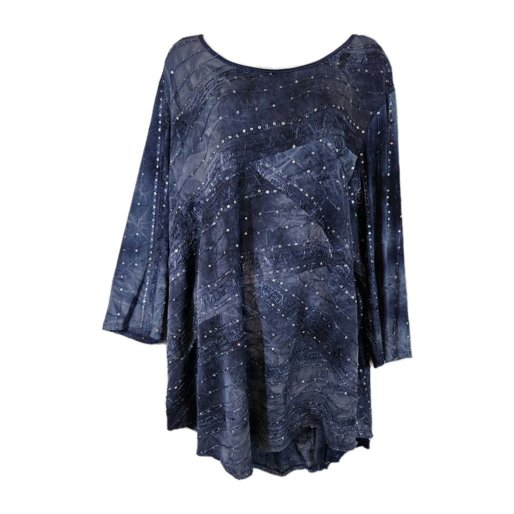 Sami & Jo Top Womens 3X Blue Sequin Embroidered 3/4 Sleeve WhimsiGoth Fairy